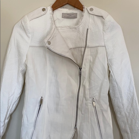 Trafaluc by Zara 3/4 Zip White Fringe Moto Jacket - Picture 6 of 11
